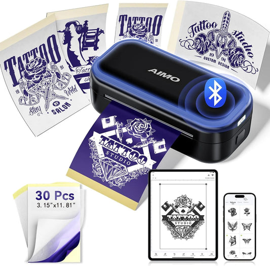 AIMO MR3 Mini Wireless Tattoo Stencil Printer Transfer Tattoo Printer with 30pcs Tattoo Transfer Paper  for Tattoo Artist