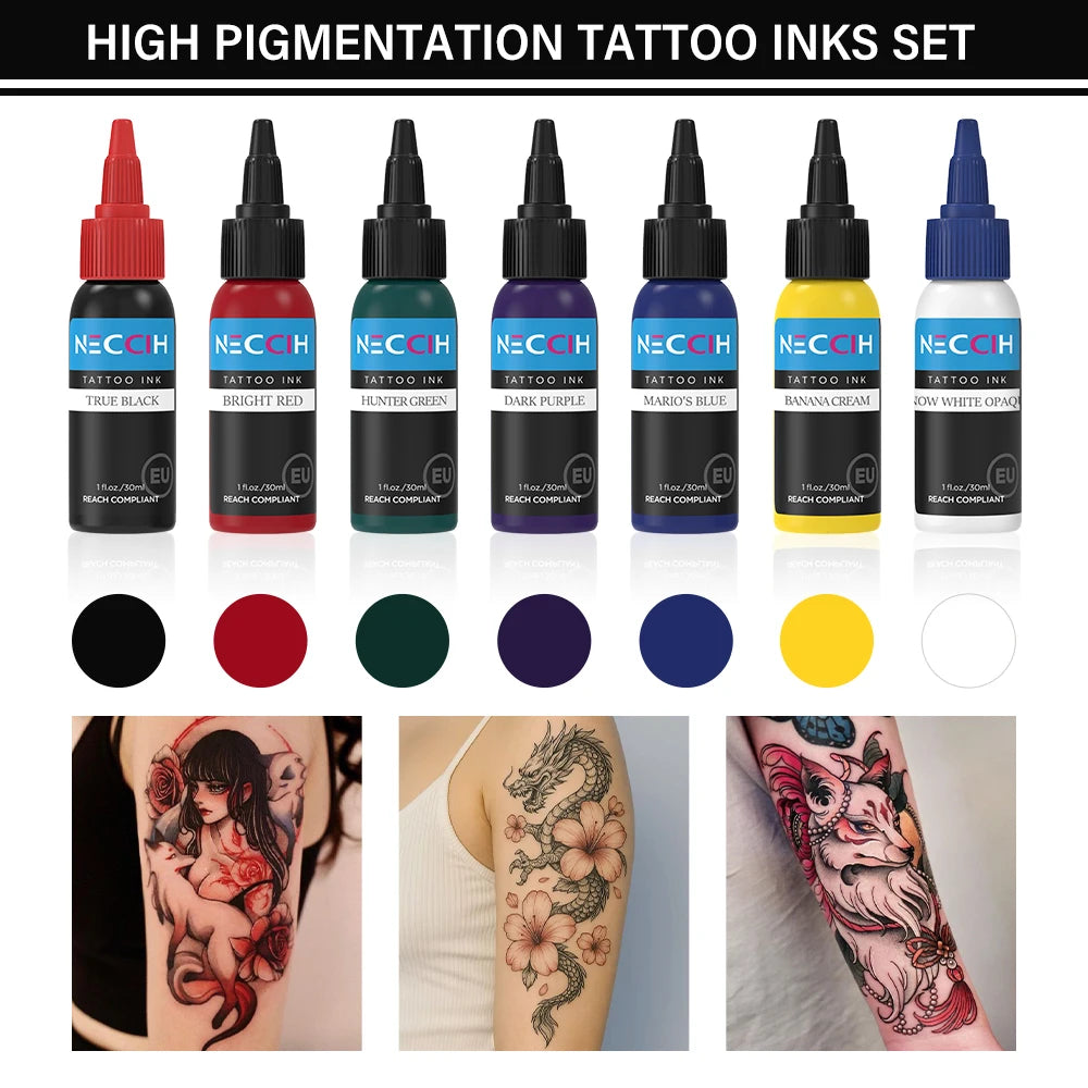 NECCIH 1oz Tattoo Ink - Professional Tattoo Ink Long Lasting Color Tattoo Pigment Makeup Works for Practice Supplies