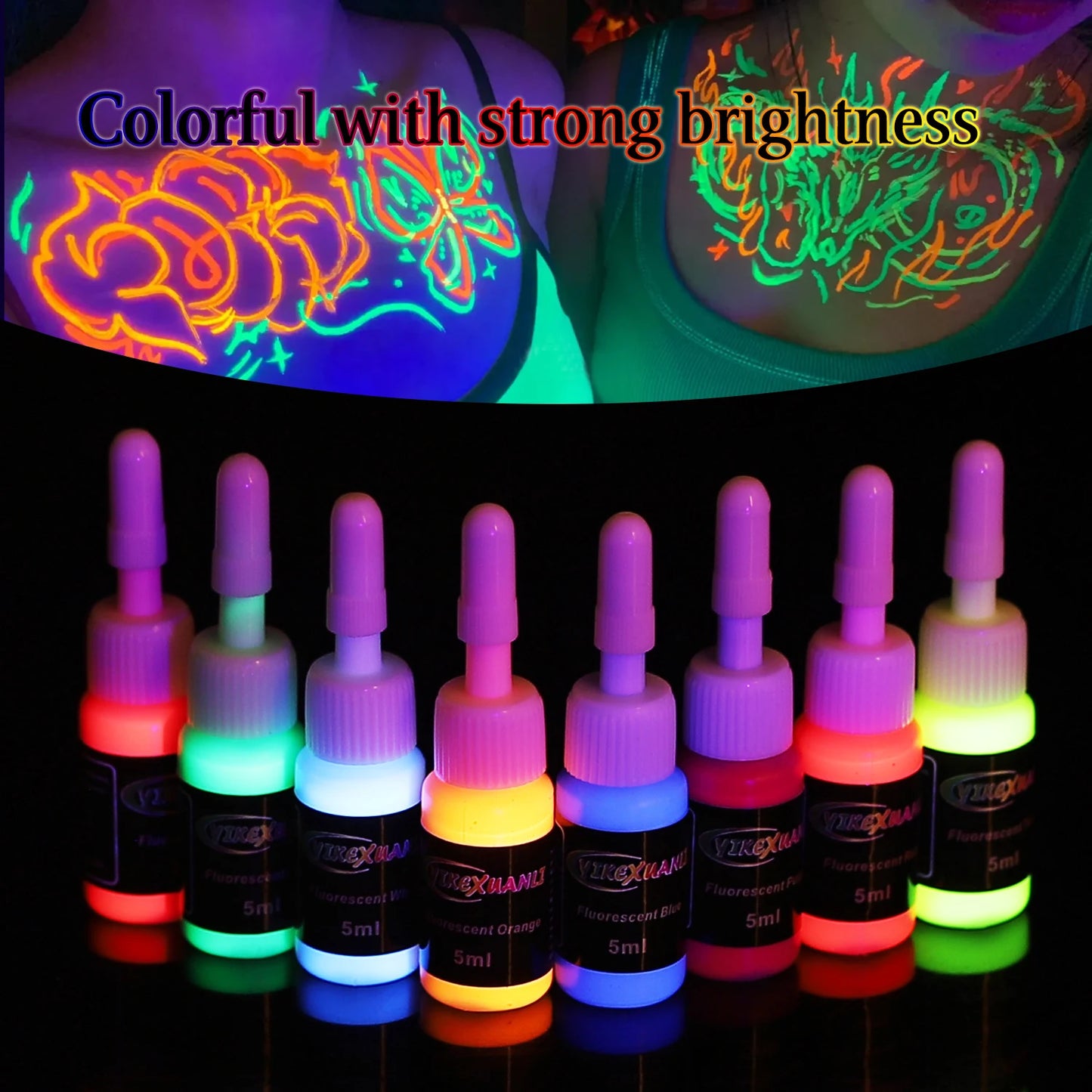 Fluorescent Tattoo Ink Kit 8 Color Fluorescent Tattoo Ink Kit Safe Non-toxic Fluorescent Ink Stylish Body Art Ink Kit That Glows