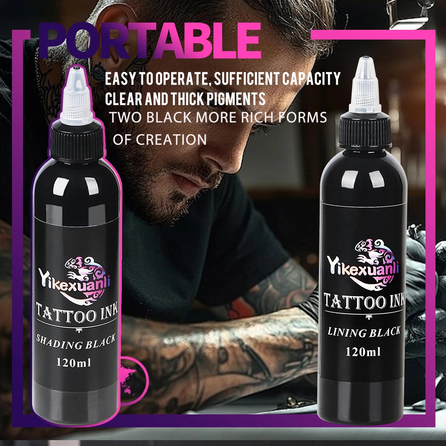 1 Bottle Of Premium Black Tattoo Ink | Cut Line Black/Super Black, Darkest, For Outlining, Shading And Blending, Long Lasting
