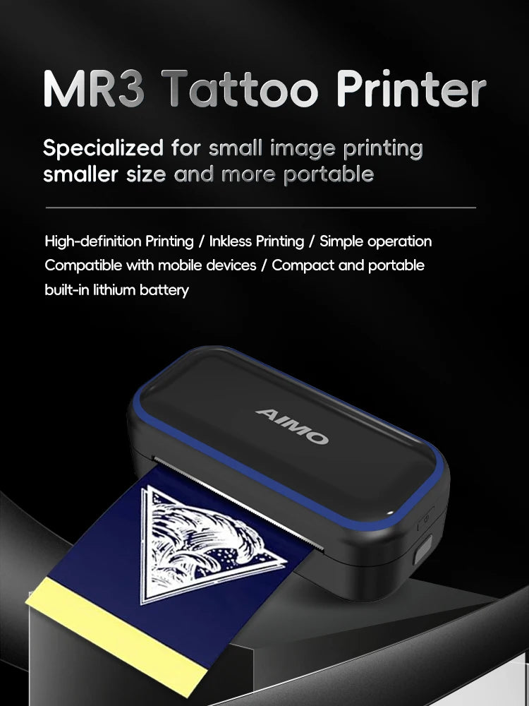 AIMO MR3 Mini Wireless Tattoo Stencil Printer Transfer Tattoo Printer with 30pcs Tattoo Transfer Paper  for Tattoo Artist