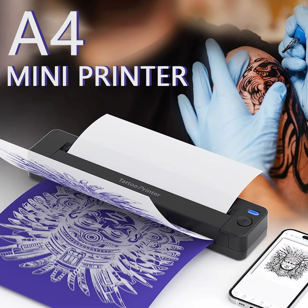 A4 Mini Portable Thermal Printer Wireless Tattoo Transfer Printer For Document PDF Word HD Printing Compatible with PC & Phone