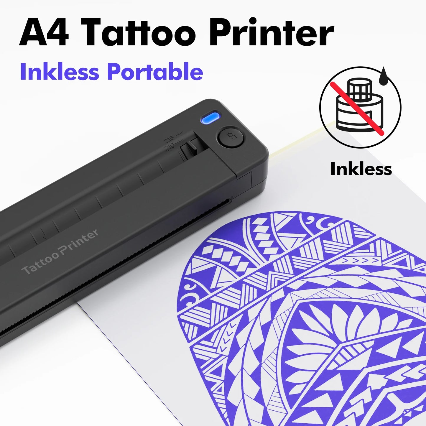 A4 Mini Portable Thermal Printer Wireless Tattoo Transfer Printer For Document PDF Word HD Printing Compatible with PC & Phone