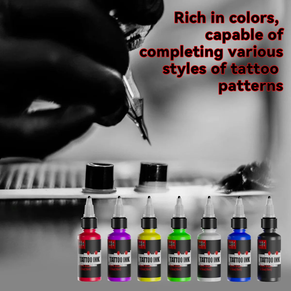 DM 15ml 7Colors Tattoo Ink Body Art Pigment Professional Beauty Paints Makeup Tattoo Supplies Semi-permanent Tattoo Supplies